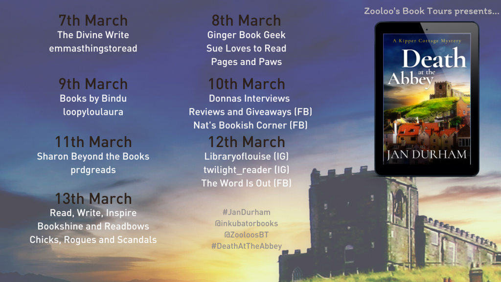 #AndThatsAWrap of Death At the Abbey by Jan Durham @inkubatorbooks #DeathAtTheAbbey #JanDurham #ZooloosBookTours