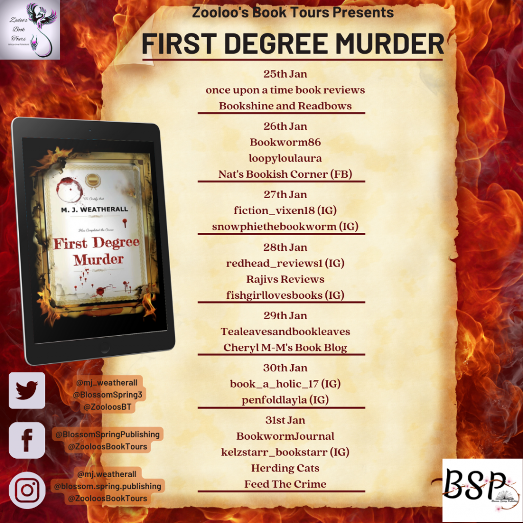 And That’s A Wrap – First Degree Murder by M.J Weatherall @mj_weatherall @BlossomSpring3 #FirstDegreeMurder #ZooloosBookTours